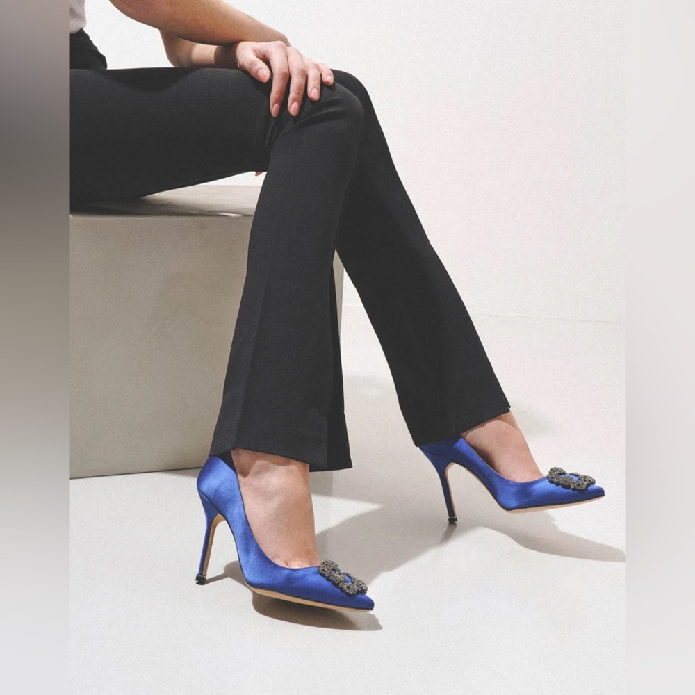 Manolo Blahnik Hangisi Royal Blue Satin Pointed-Toe Pumps